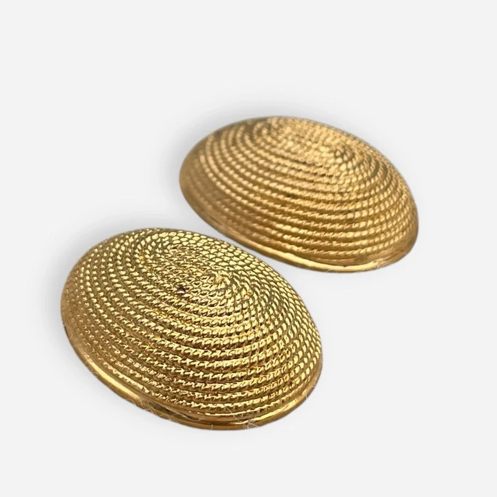 Vintage Napier Gold Tone Rope‎ Basket Weave Post Earrings Oval